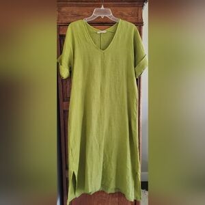 FRANCESCA BETTINI CHARTREUSE 100% LINEN DRESS MADE IN ITALY MEDIUM